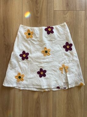 Princess Polly White Mini Skirt with Yellow and Purple Floral Embroidery
